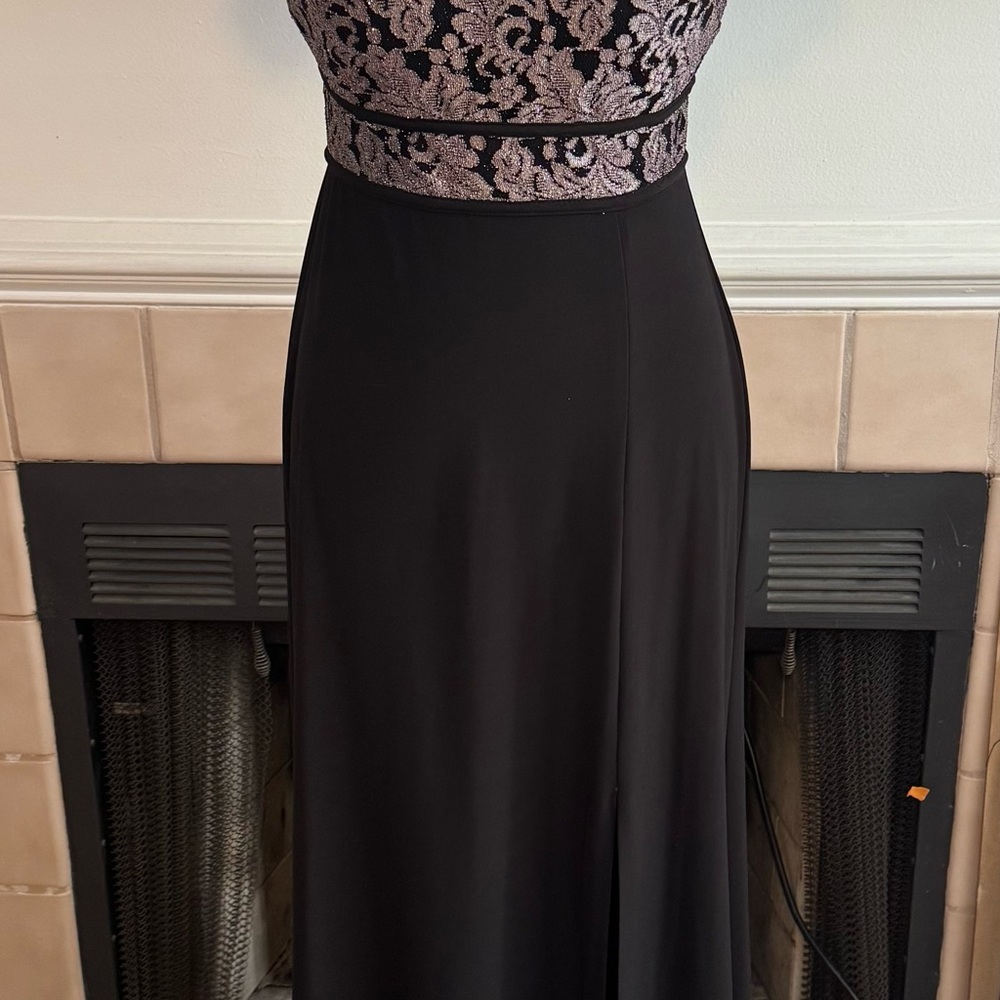 Nightway Black Dress with Pink Shimmering Bodice
